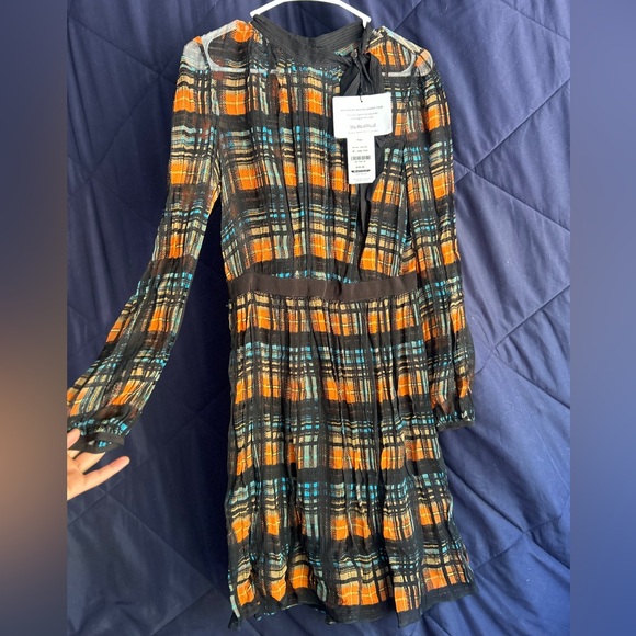 Prada Black Dress with Orange and Blue Plaid - Picture 2 of 7